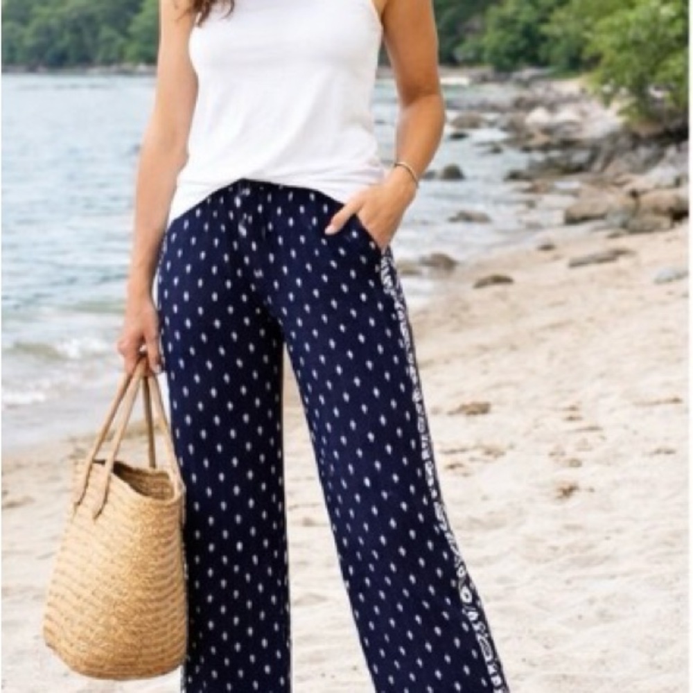 Cabi Wide-Leg Navy Printed Lounge Pants wide size 8 - Picture 6 of 11